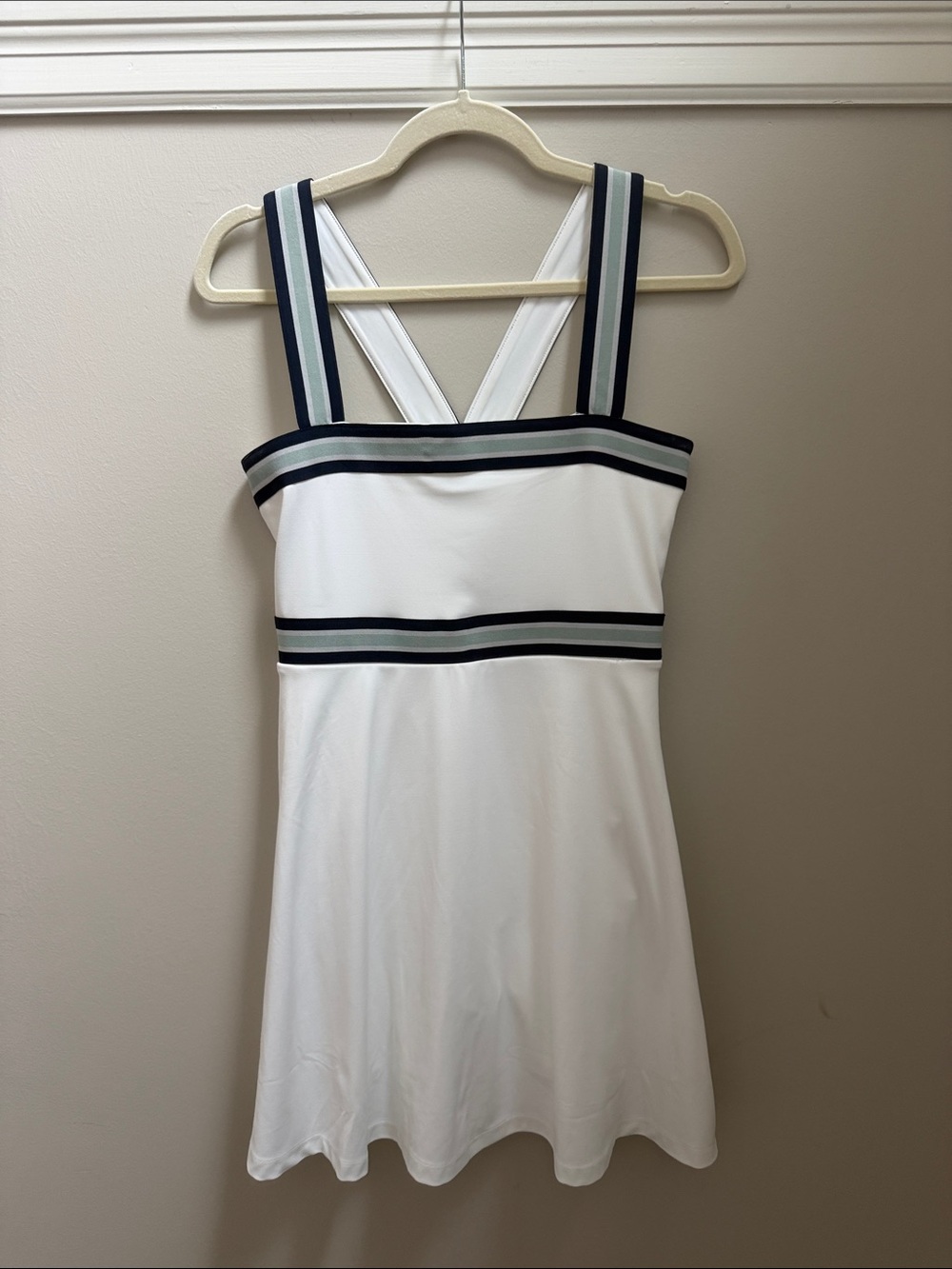 Lou & Grey White Actice Dress with Navy and Gray Striped Trim Sz M